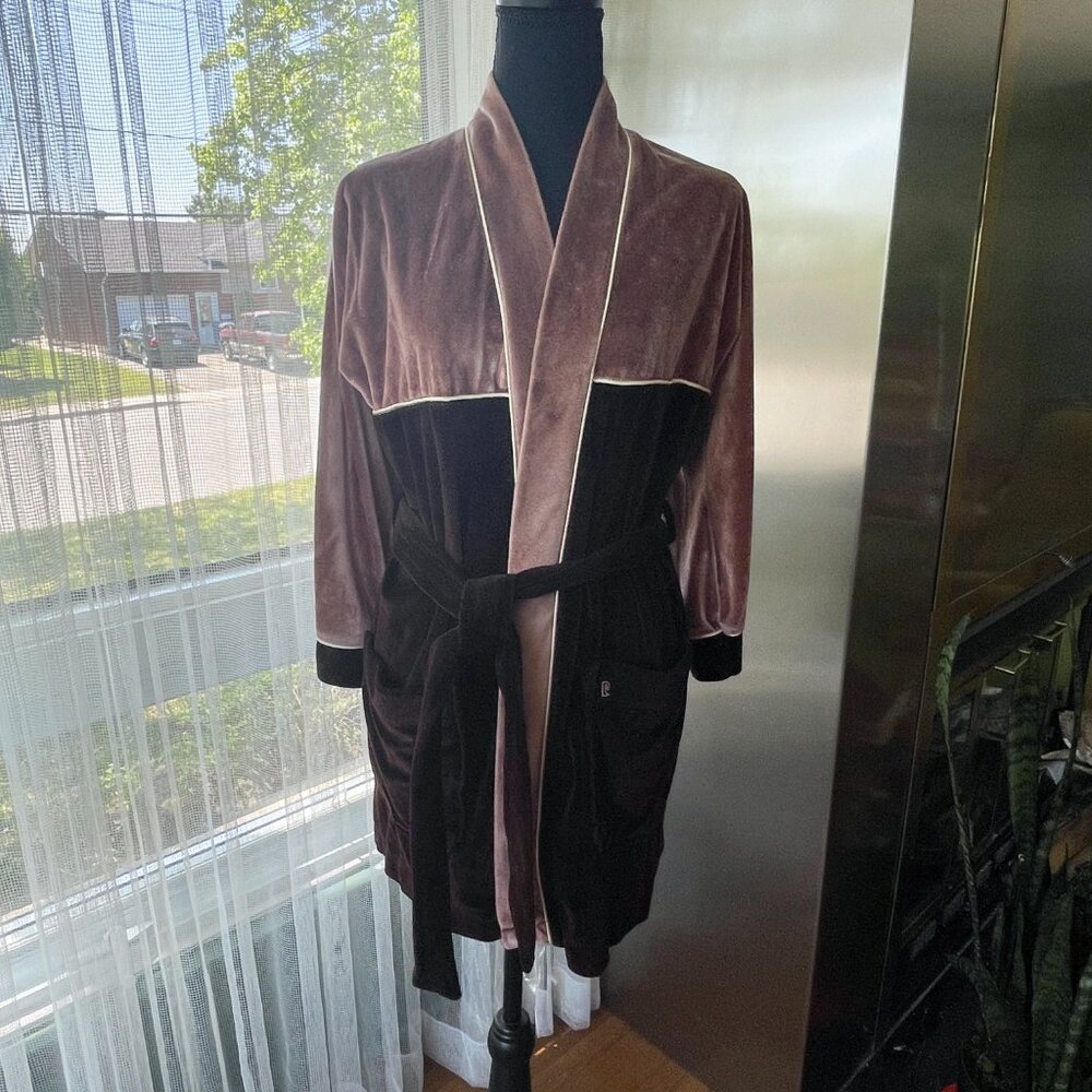 Vintage 70s bathrobe, chocolate brown velvet, Pierre Cardin men's robe